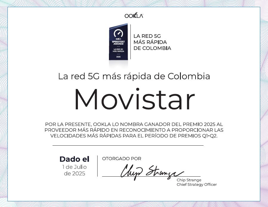 Movistar, con el 5G más rápido y de mejor calidad en Colombia, según Ookla
